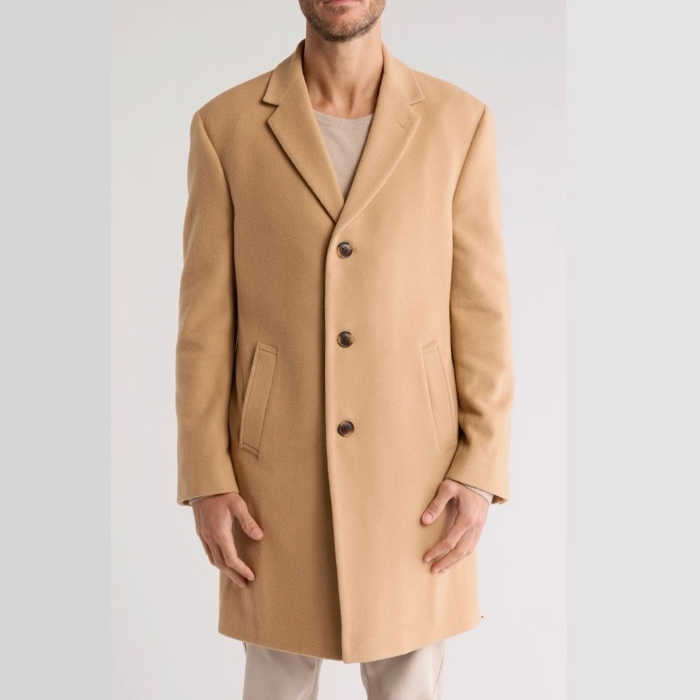 Nautica Men's Cashmere Blend Camel Trench Coat, FABRIC WOVEN IN ITALY